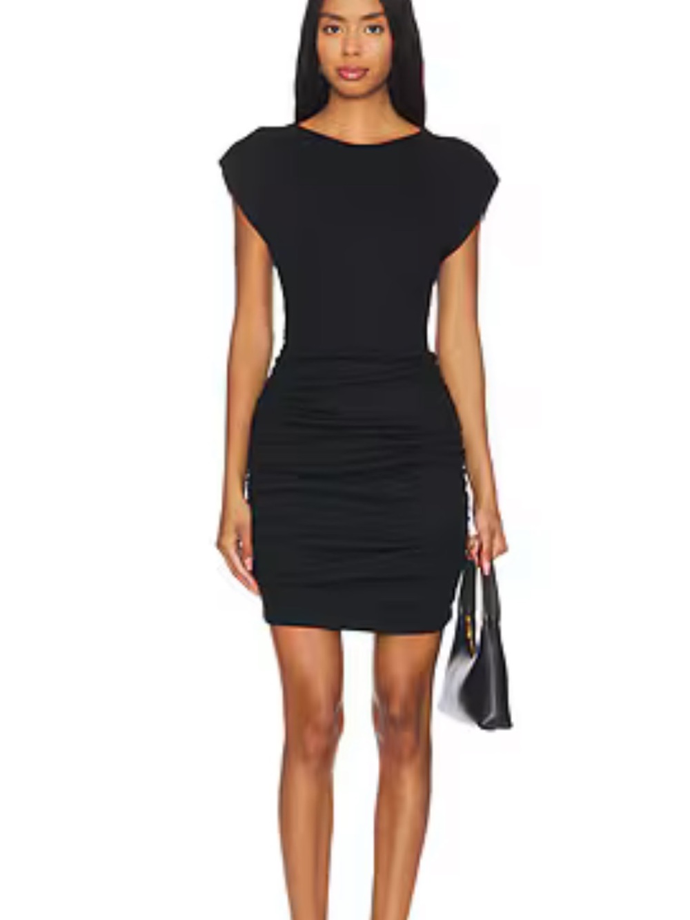 Michael Stars Black Cap-Sleeve Ruched Mini Dress